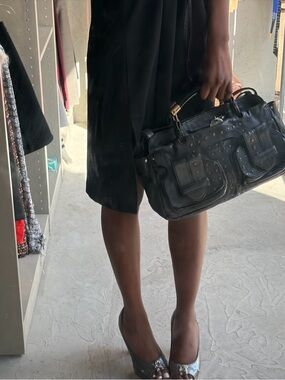 Chloe 2008 Black Studded Leather Satchel - Unbranded